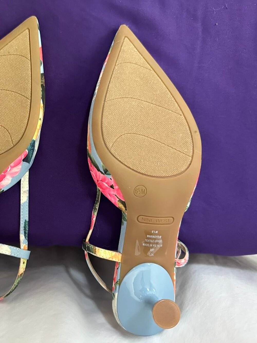 NWOT Nine West Floral Pointed Toe Slingback Kitten Heels - Picture 6 of 12